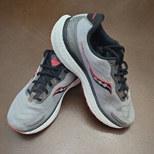 SAUCONY Gray and Black Athletic Sneakers with Orange Blue Sz 10.5